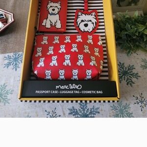 Playful Red and White Cosmetic Bags with Dog Motif